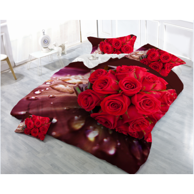 100% polyester brushed fabric 3d flower printed rose design bed sheet fabric